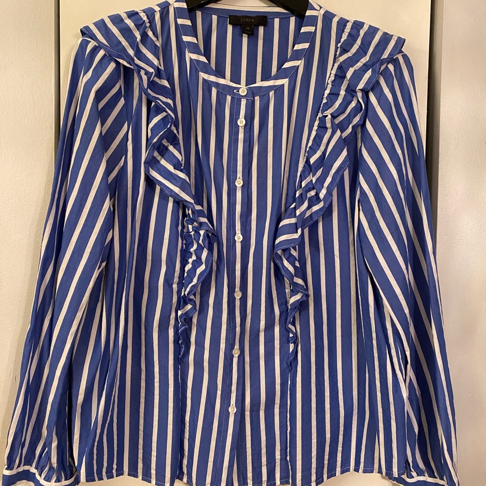 JCrew Striped Ruffle Blouse